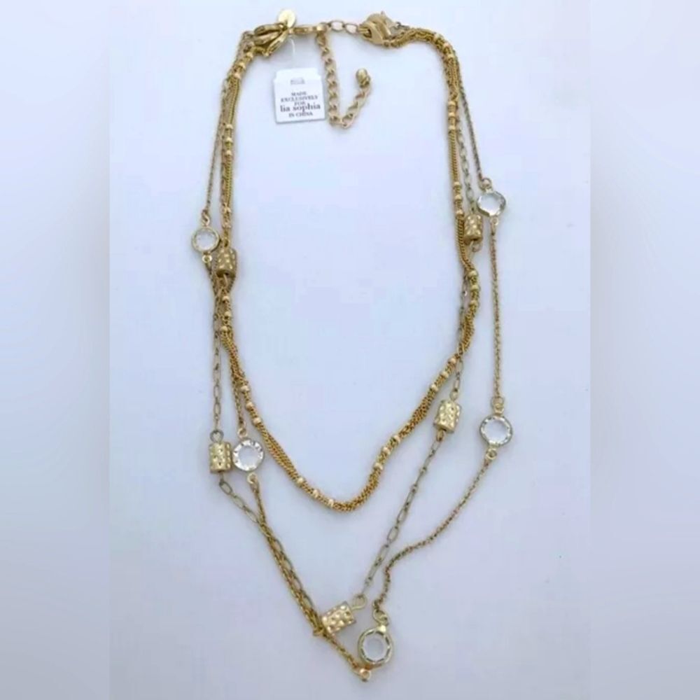 LIA SOPHIA GOLD TONE 3 STRAND CUT RESIN 17"-20" NECKLACE NWT